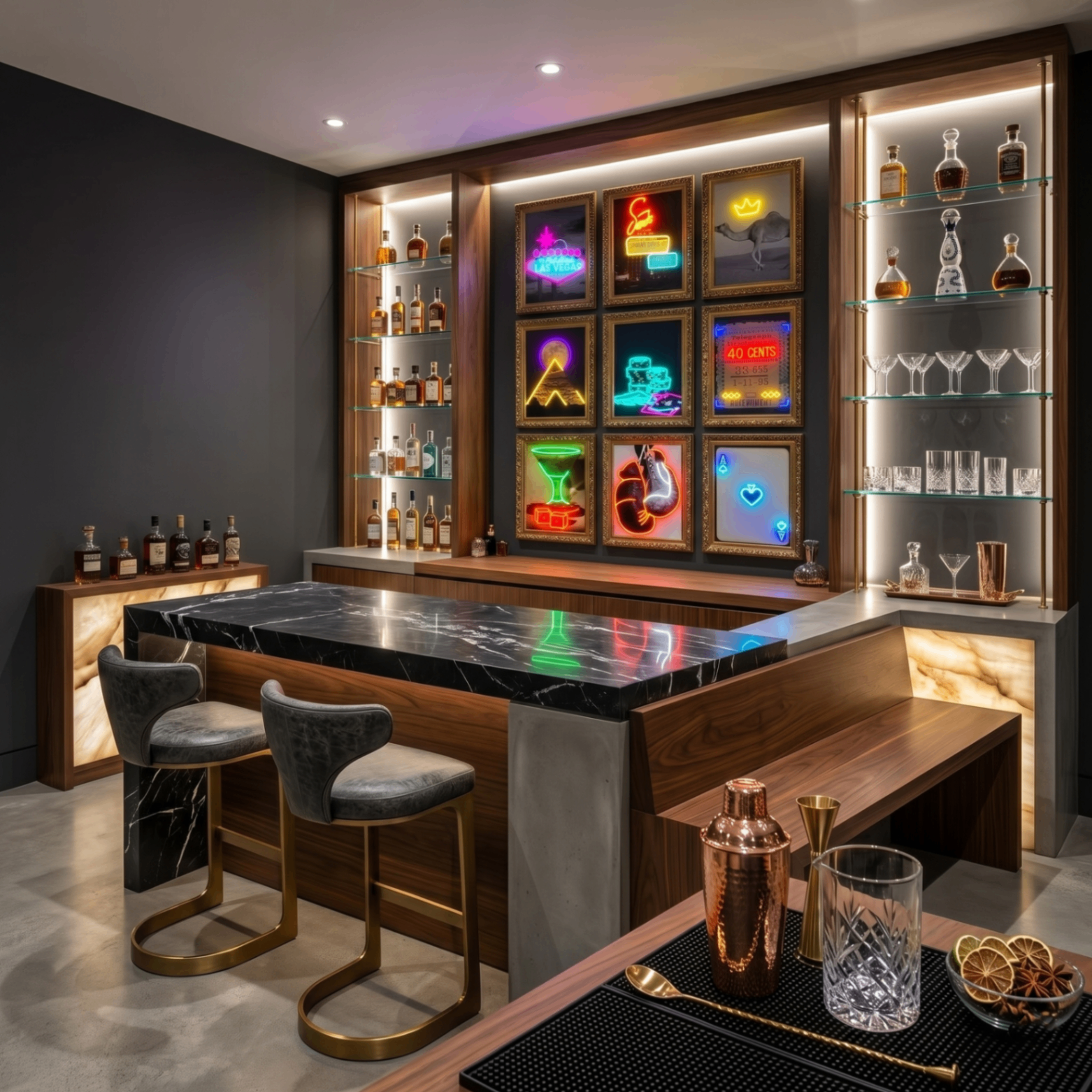 High Stakes collection visualized inside an upscale cocktail bar interior