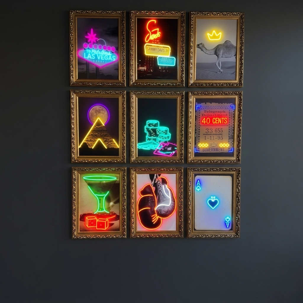 Overview of the full nine-piece High Stakes illuminated art collection