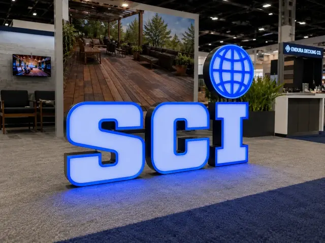 SGI open-face front-lit channel letters and globe logo at a trade show booth